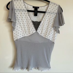 Kenneth Cole Silk Top white with black polka dots.